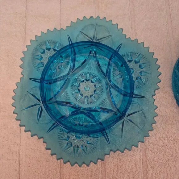 Kemple Yutec Blue Star Pressed Glass Butter Dish Vintage Lidded Server - Picture 4 of 5